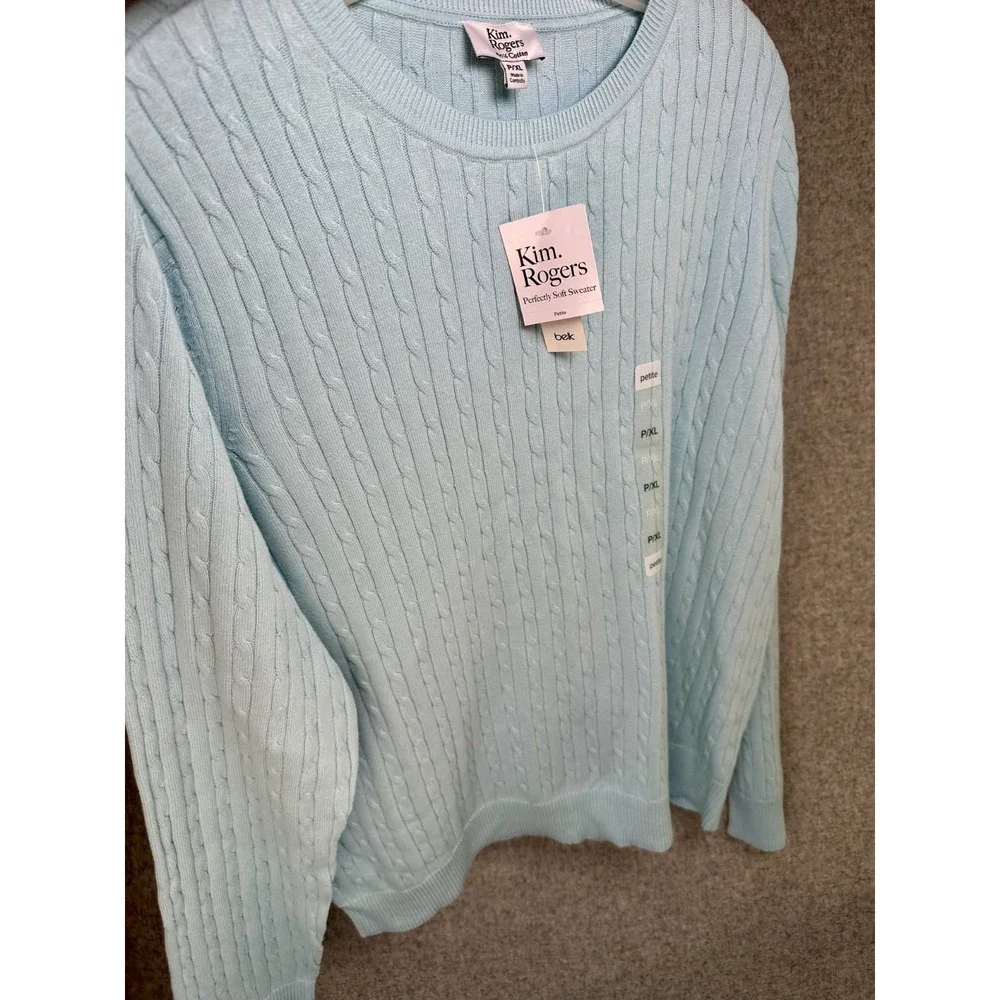 NWT Kim Rogers PXL Light Blue Sweater Long Sleeve‎ 100% Cotton Round Neck New